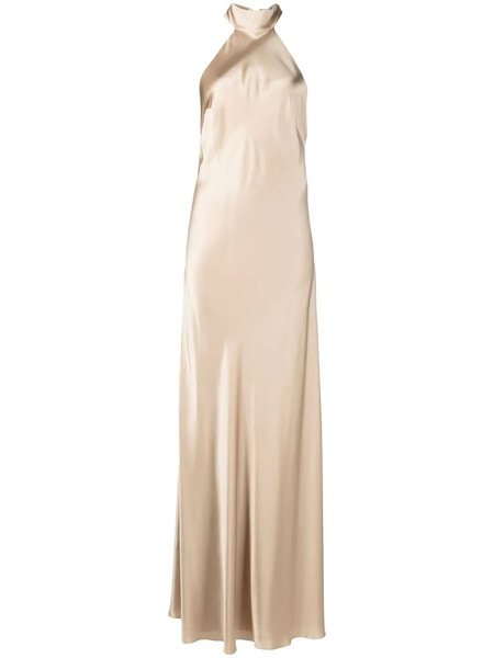  Michelle Mason Backless Halter-neck Tie Gown - Gold 