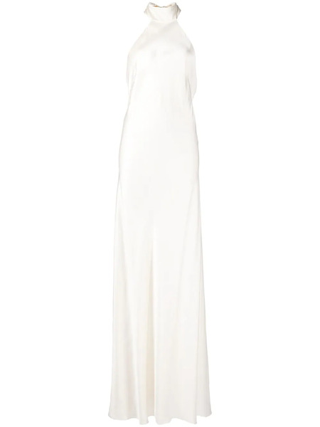  Michelle Mason Backless Halter-neck Tie Gown - White 