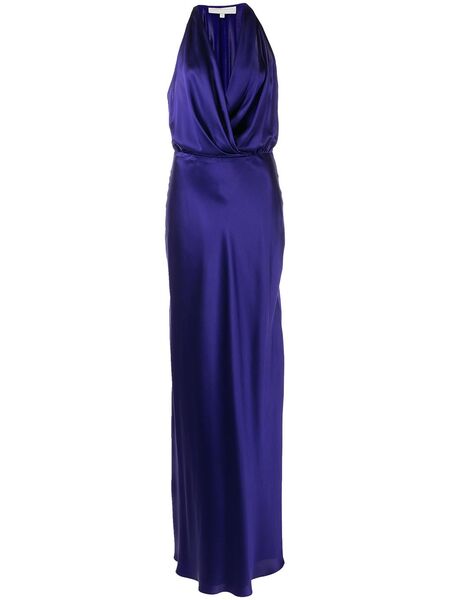  Michelle Mason Draped-detail Halterneck Gown - Blue 