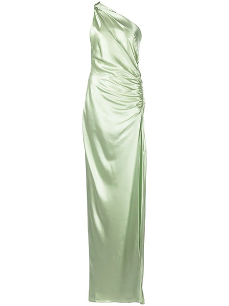  Michelle Mason Gathered-detail One-shoulder Silk Gown - Green 