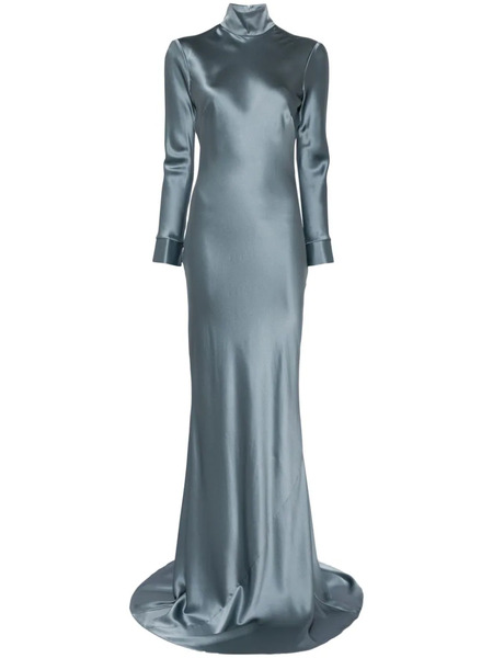  Michelle Mason Long Sleeve Silk Gown - Blue 