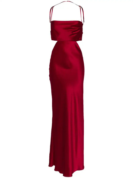  Michelle Mason Plunge Back Silk Dress - Red 