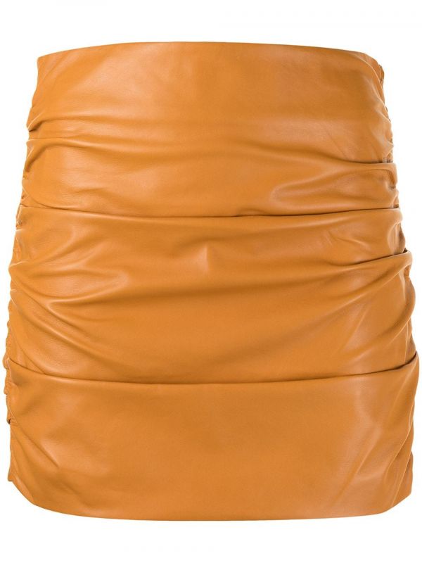  Michelle Mason Ruched Leather Mini Skirt - Orange 