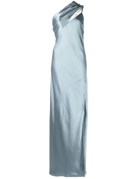  Michelle Mason Side-slit One-shoulder Gown - Blue 