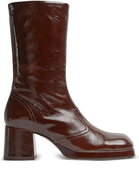  Miista Cass Patent-leather Square-toe Boots - Brown 