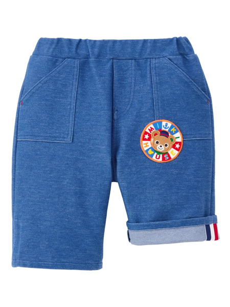  Miki House Bear-patch Shorts - Blue 