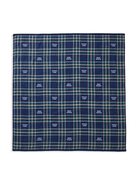  Miki House Check-pattern Cotton Blanket - Blue 