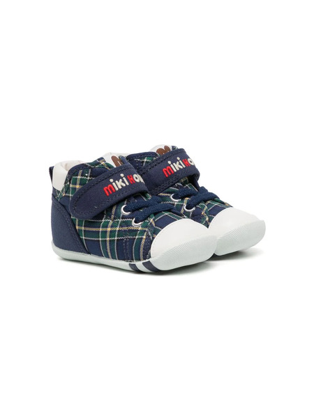  Miki House Check-print Touch-strap Sneakers - Blue 