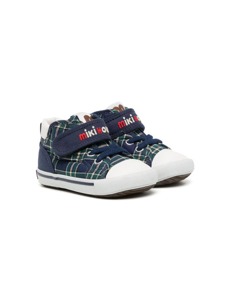  Miki House Check-print Touch-strap Sneakers - Blue 