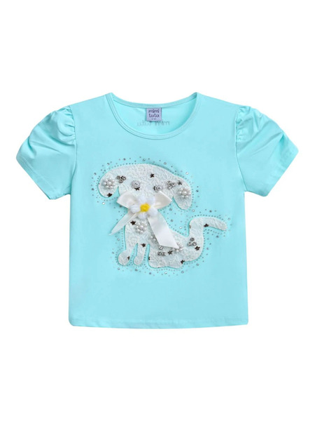  Mimi Tutu Puppy-appliqué T-shirt - Blue 