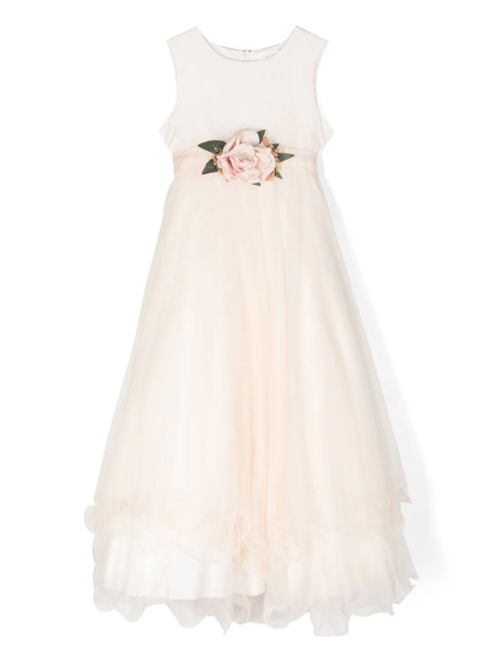  Mimilù Floral-appliqué Long Dress - Neutrals 
