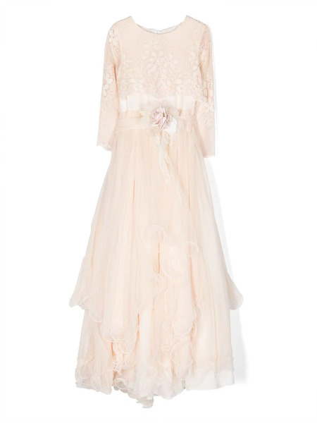  Mimilù Floral-appliqué Long Dress - Neutrals 