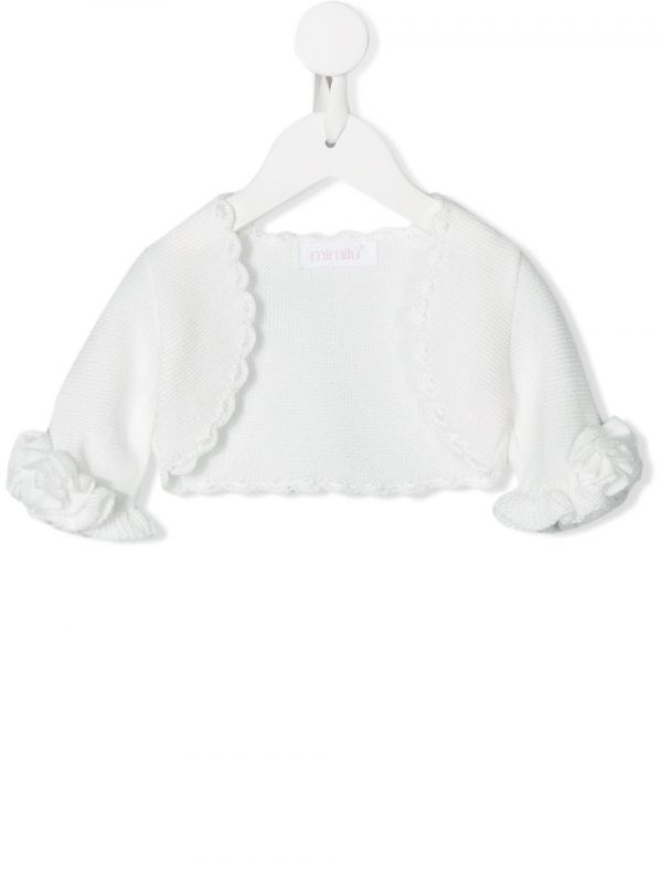  Mimilù Ruffled Cuff Scalloped Cardigan - White 