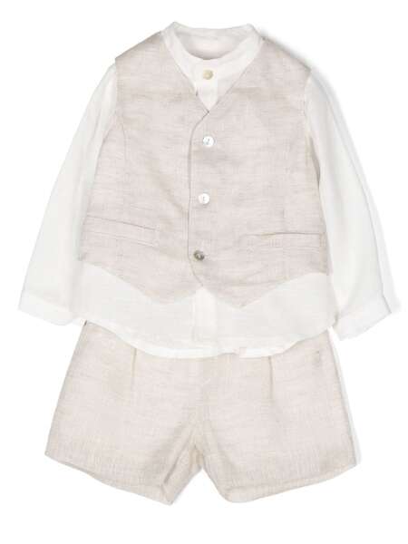  Mimilù Shirt Waistcoat Linen Trouser Set - Neutrals 