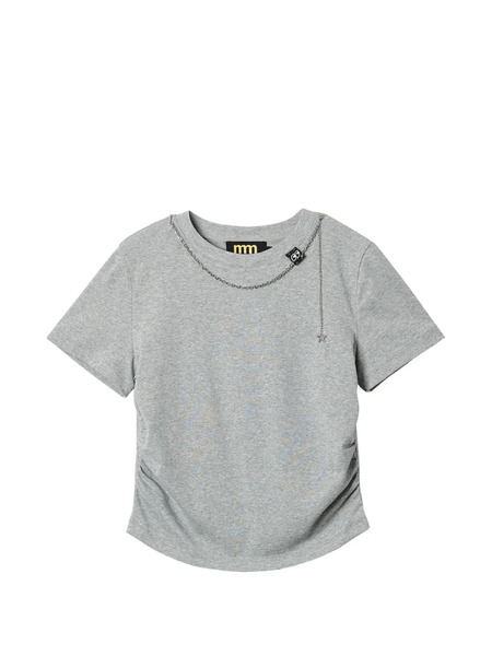  Mini Cream Chain-embellished T-shirt - Grey 