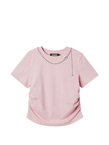  Mini Cream Chain-embellished T-shirt - Pink 