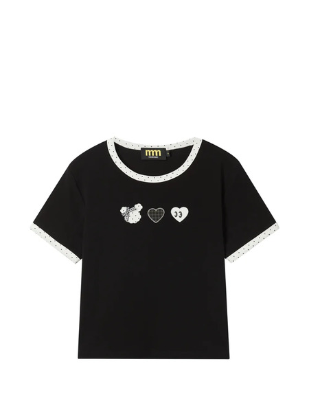 Mini Cream Contrasting-trim T-shirt - Black 