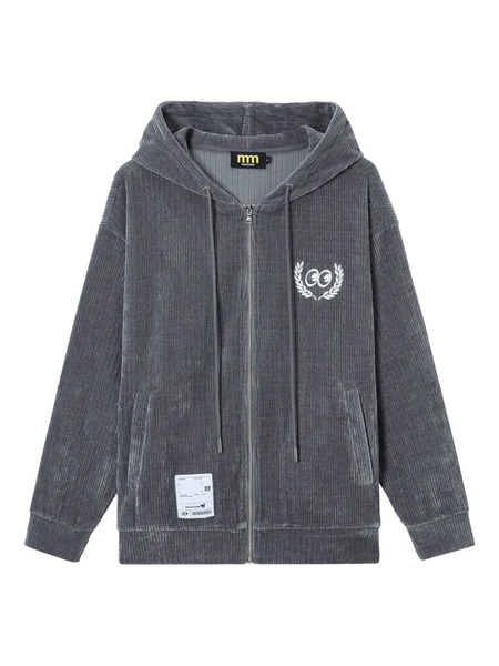  Mini Cream Corduroy-texture Zip-up Hoodie - Grey 