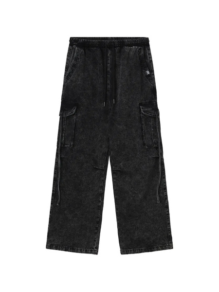  Mini Cream Drawstring-waist Cargo Jeans - Black 