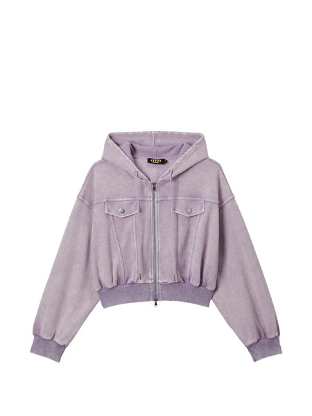  Mini Cream Flap-pockets Hoodie - Purple 