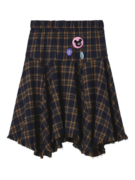  Mini Cream Frayed Plaid Mini Skirt - Blue 