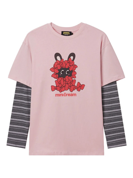  Mini Cream Graphic Crew-neck Top - Pink 