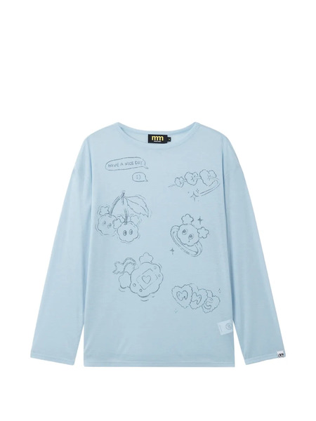 Mini Cream Graphic-print Long-sleeve T-shirt - Blue 
