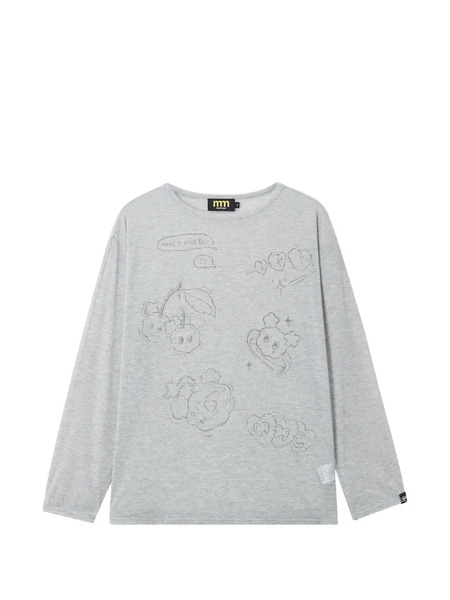  Mini Cream Graphic-print Long-sleeved T-shirt - Grey 