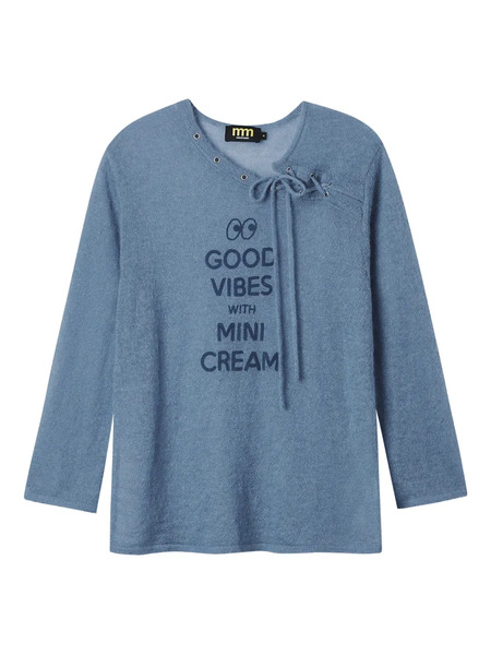  Mini Cream Lace-up Neck Jumper - Blue 
