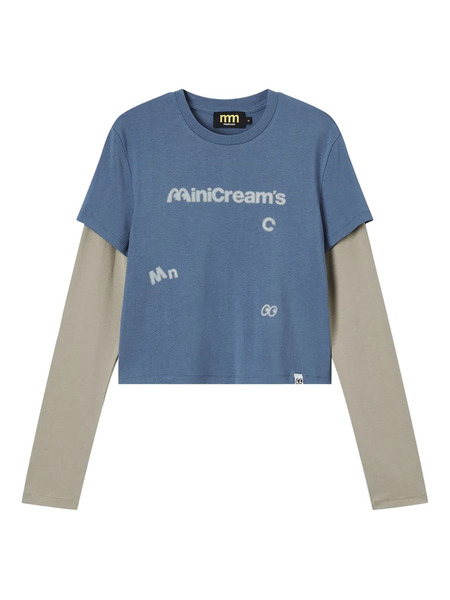  Mini Cream Layered Graphic-print Top - Blue 