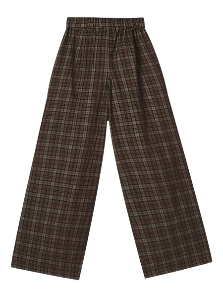  Mini Cream Pleated Checked Trousers - Brown 