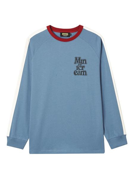  Mini Cream Raglan-sleeve Logo-lettering T-shirt - Blue 