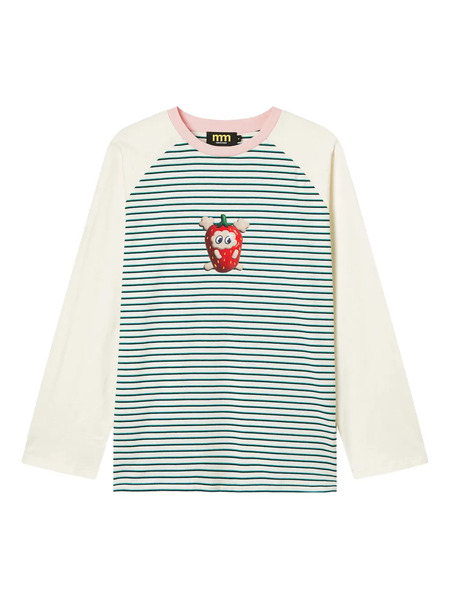  Mini Cream Strawberry-print Striped Top - Neutrals 