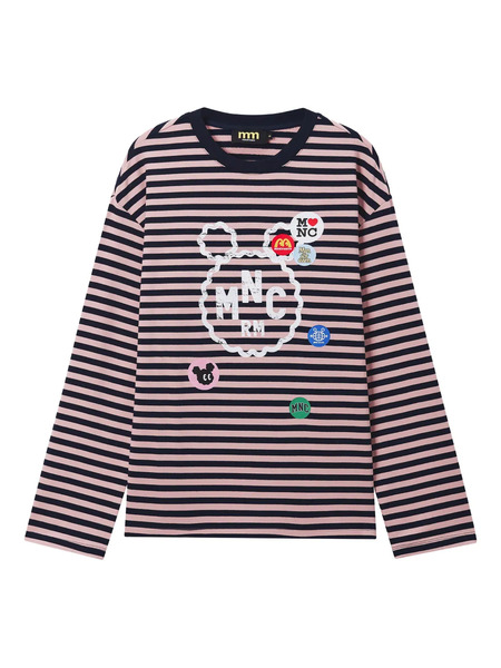  Mini Cream Striped Appliqué T-shirt - Pink 