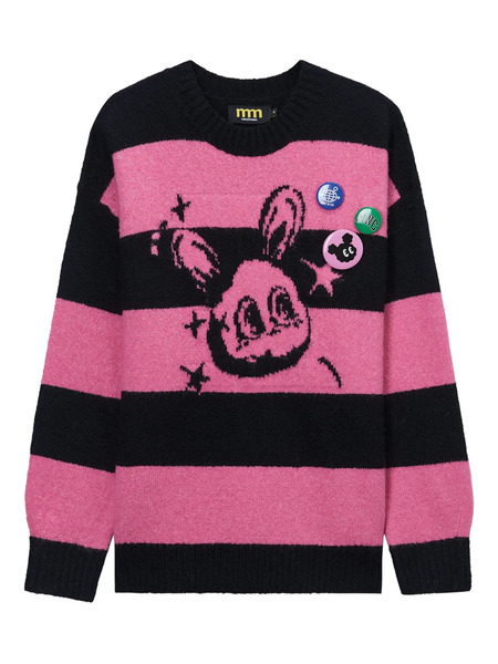  Mini Cream Striped Graphic-design Sweater - Pink 