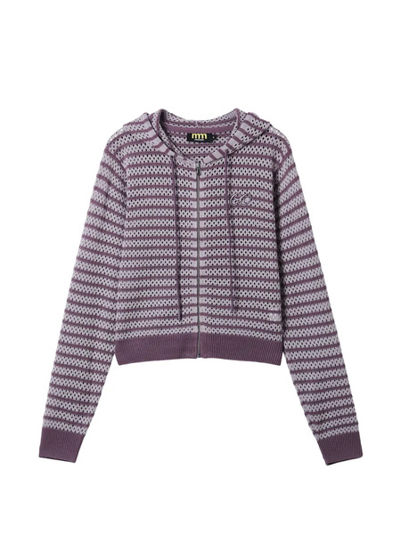  Mini Cream Striped Hooded Cardigan - Purple 