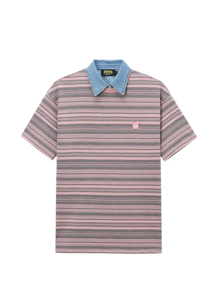  Mini Cream Striped Polo Shirt - Pink 