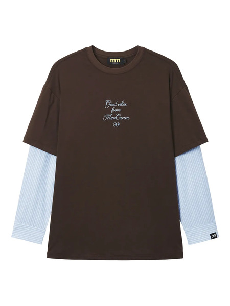  Mini Cream Striped-sleeve T-shirt - Brown 