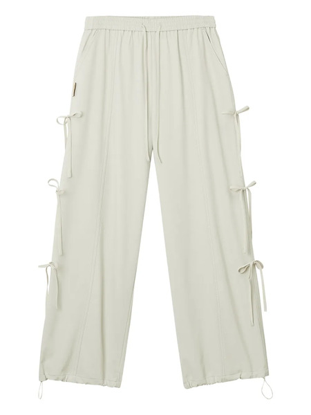  Mini Cream Tie-detail Trousers - Neutrals 