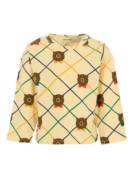  Mini Rodini Bear-print Diamond-pattern Long-sleeved T-shirt - Neutrals 