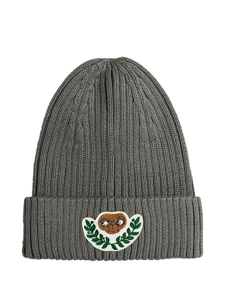  Mini Rodini E.t-embroidered Ribbed Beanie Hat - Grey 