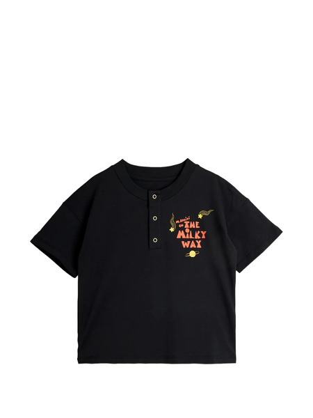  Mini Rodini Half-button Graphic-prit T-shirt - Black 