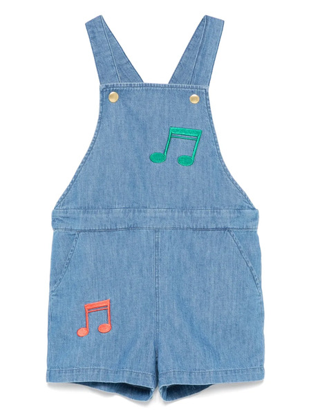  Mini Rodini Note-embroidered Denim Playsuit - Blue 