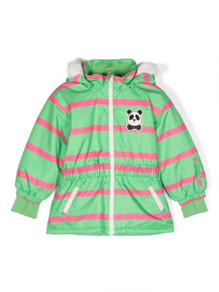  Mini Rodini Panda-patch Striped Raincoat - Green 