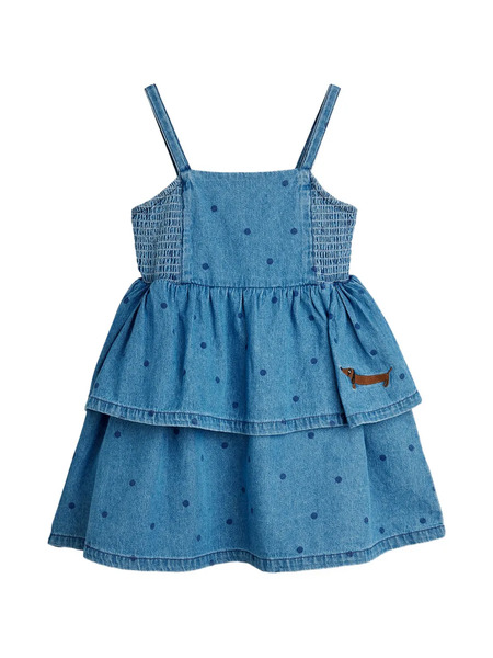  Mini Rodini Polka-dot Tiered-effect Dress - Blue 