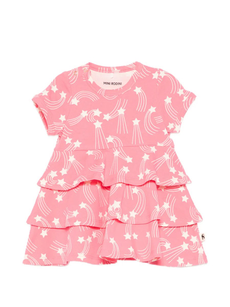  Mini Rodini Star Print Tiered Dress - Pink 