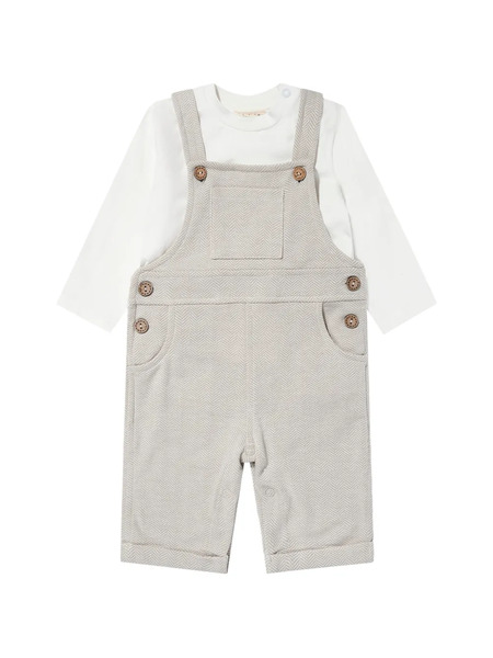  Mininio Herringbone Buttoned T-shirt And Dungarees Set - Neutrals 