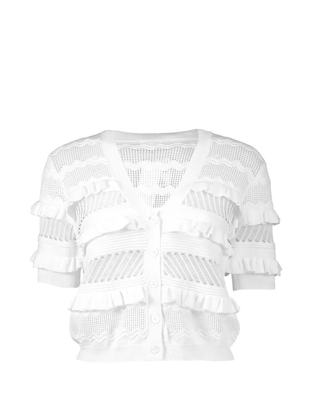  Minnie Rose Ruffled Short-sleeve Cardigan - White 
