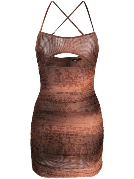  Misbhv Letter-print Ruched Mini Dress - Brown 