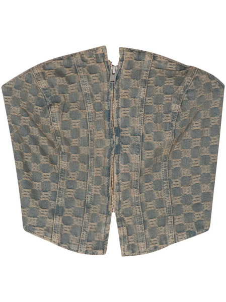  Misbhv Monogram-jacquard Denim Corset Top - Blue 